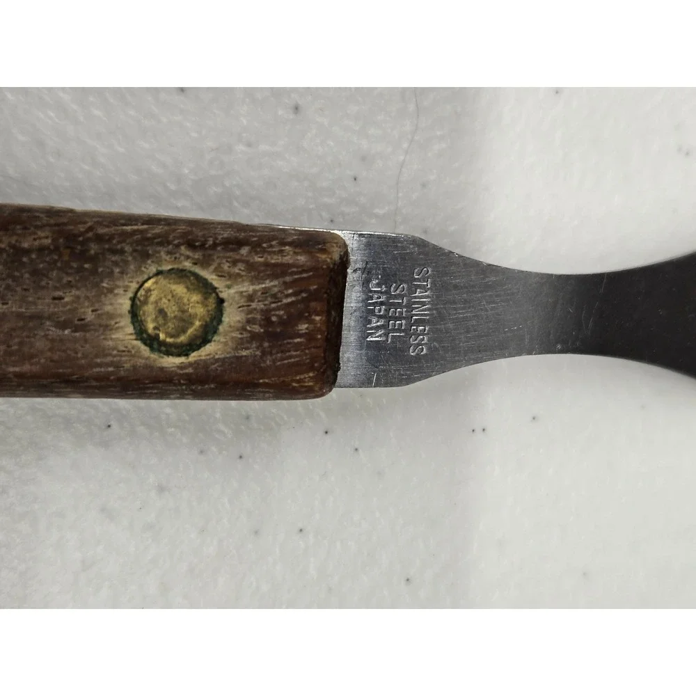 Vintage‎ Stainless Steel Japan Seafood Cocktail Fork Wood Handle Brass Rivets 8
